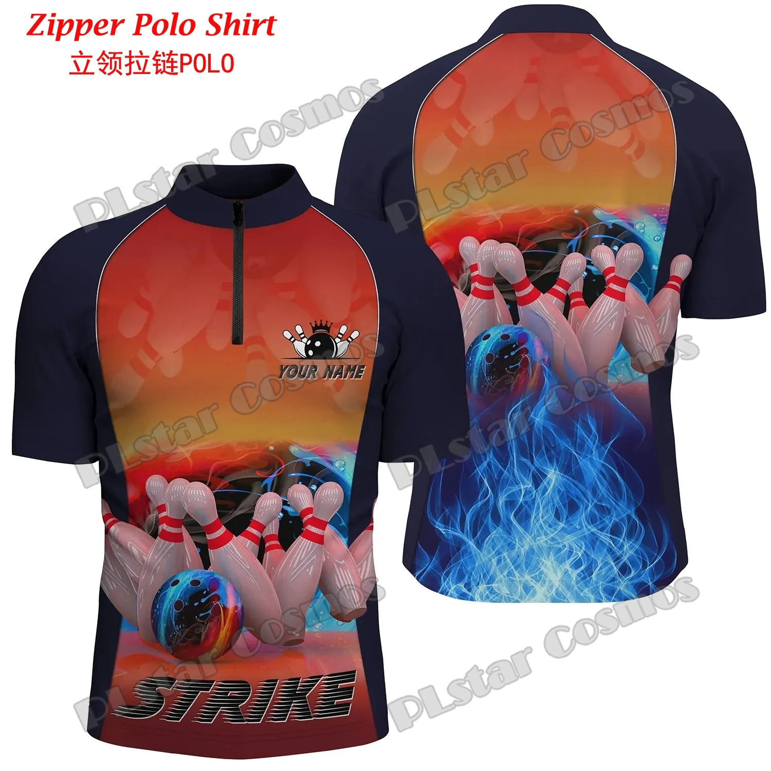 Mens Fashion Quarter Zip - Personnalisé flamme rouge boule de Bowling