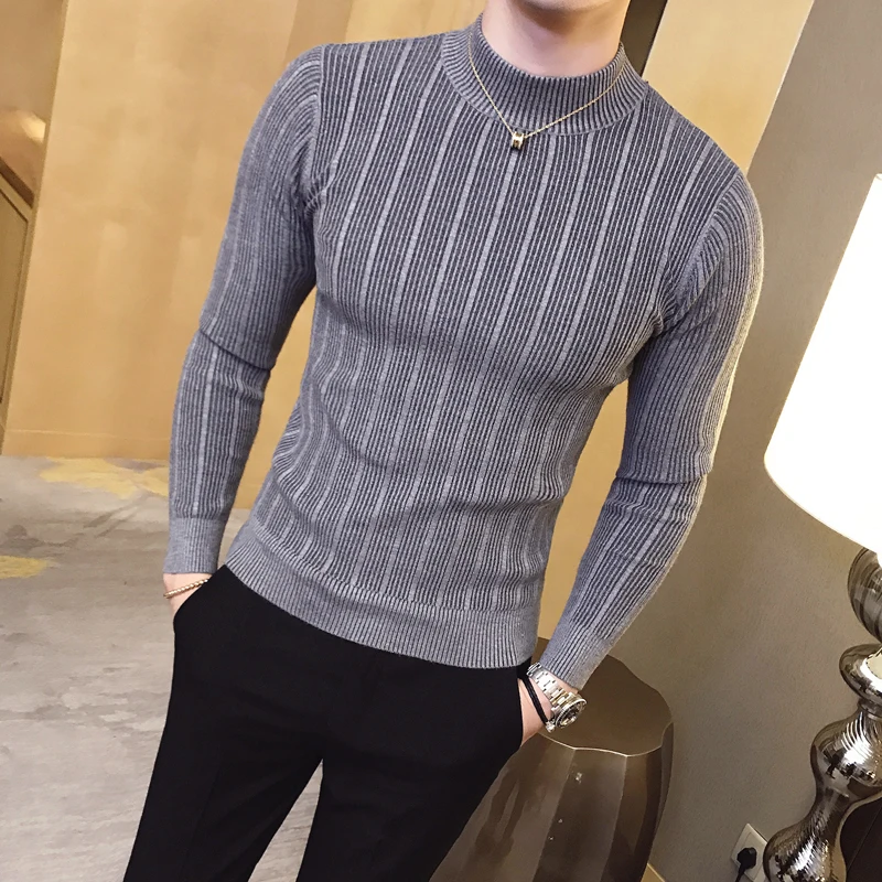 Turtleneck Sweater Men - Pull rayé à col haut pour