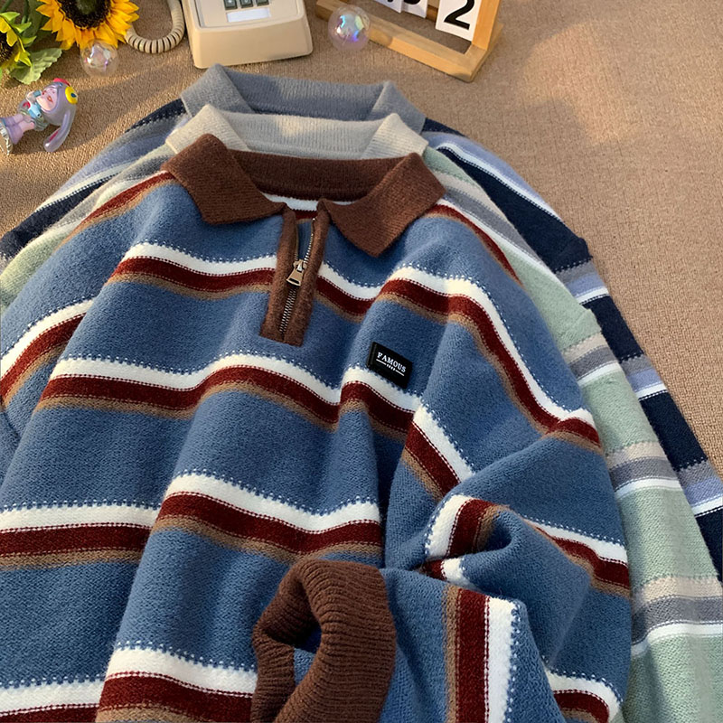 Turtleneck Sweater Men - Pull à col roulé rayé en