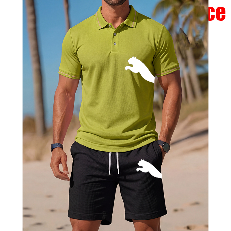 Men'S Fashion Polo Shirt - Ensemble Polo et Short Décontracté pour