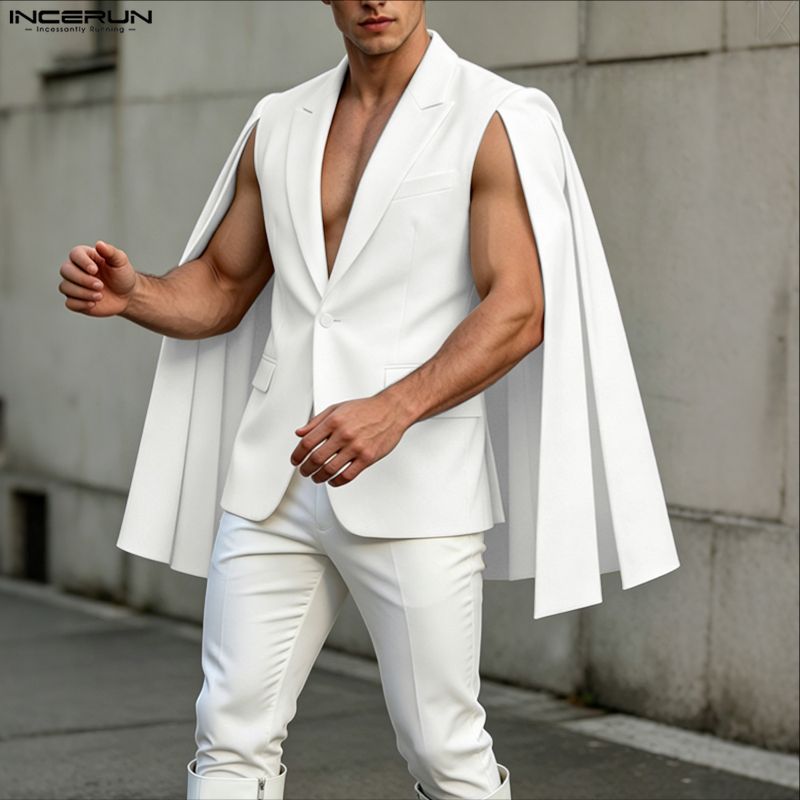 Mens Fashion Poncho - INCERUN Blazer irrégulier pour homme, couleur