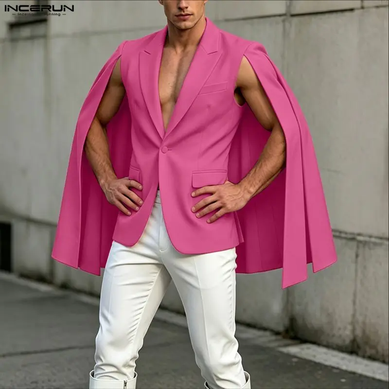Mens Fashion Poncho - INCERUN Blazer irrégulier pour homme, couleur