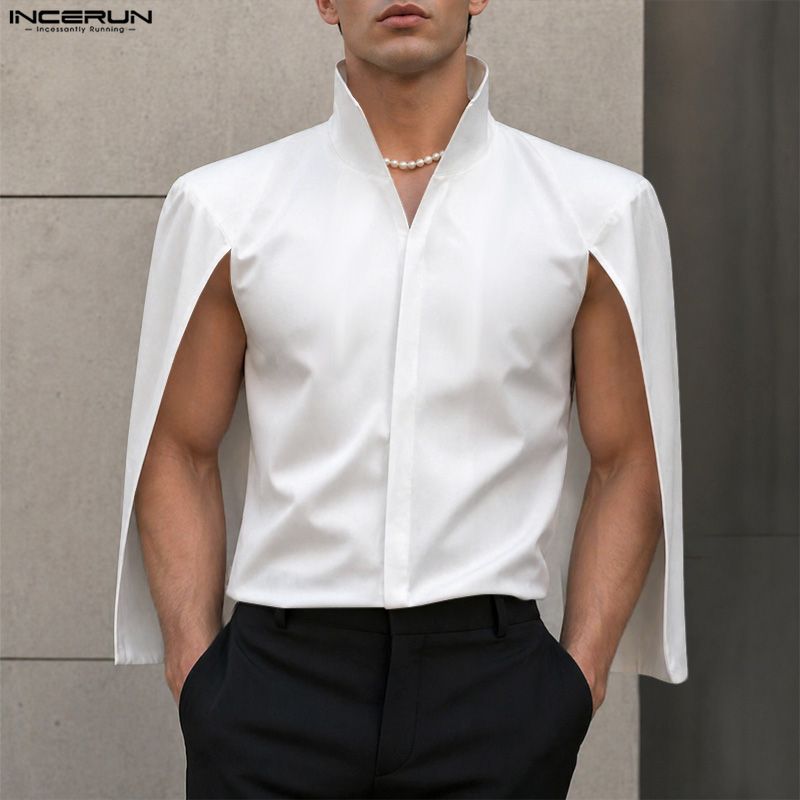 Mens Fashion Poncho - INCERUN Chemise Homme Couleur Unie Col