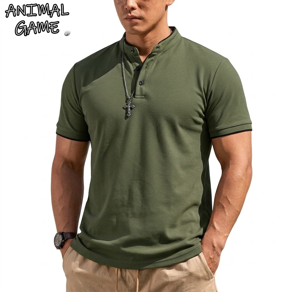 Men'S Fashion Polo Shirt - Chemise Henley à manches courtes pour