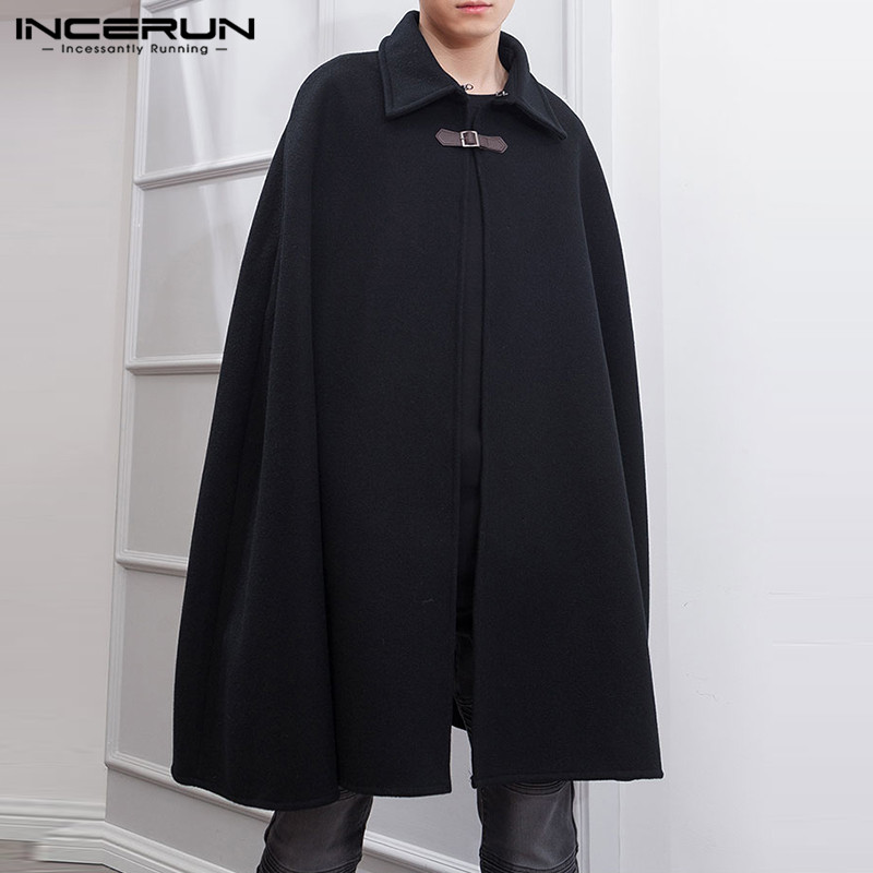 Mens Fashion Poncho - Mode hommes Cape manteaux revers couleur