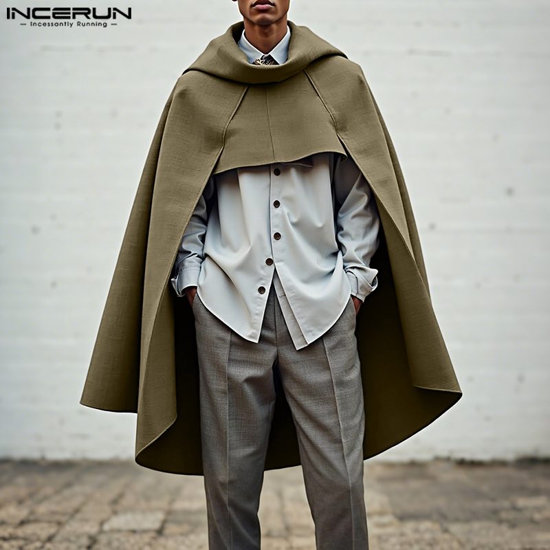 Mens Fashion Poncho - INCERUN hommes Cape couleur unie ample