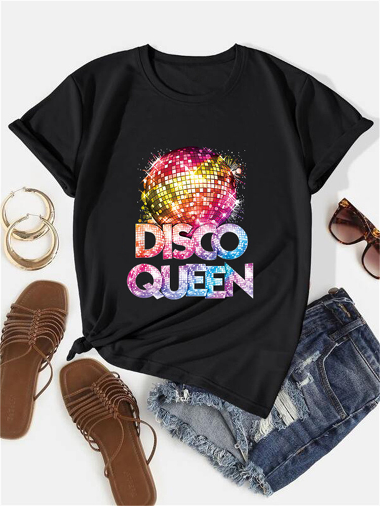 Men'S Fashion 70S - T-shirt à col rond pour femme,