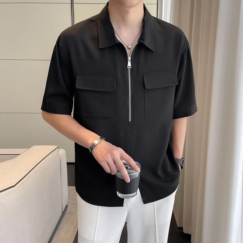 Polos pour hommes mode coréenn - Mens Fashion Quarter Zip avis et prix